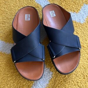 Fitflop leather slides sandals navy blue